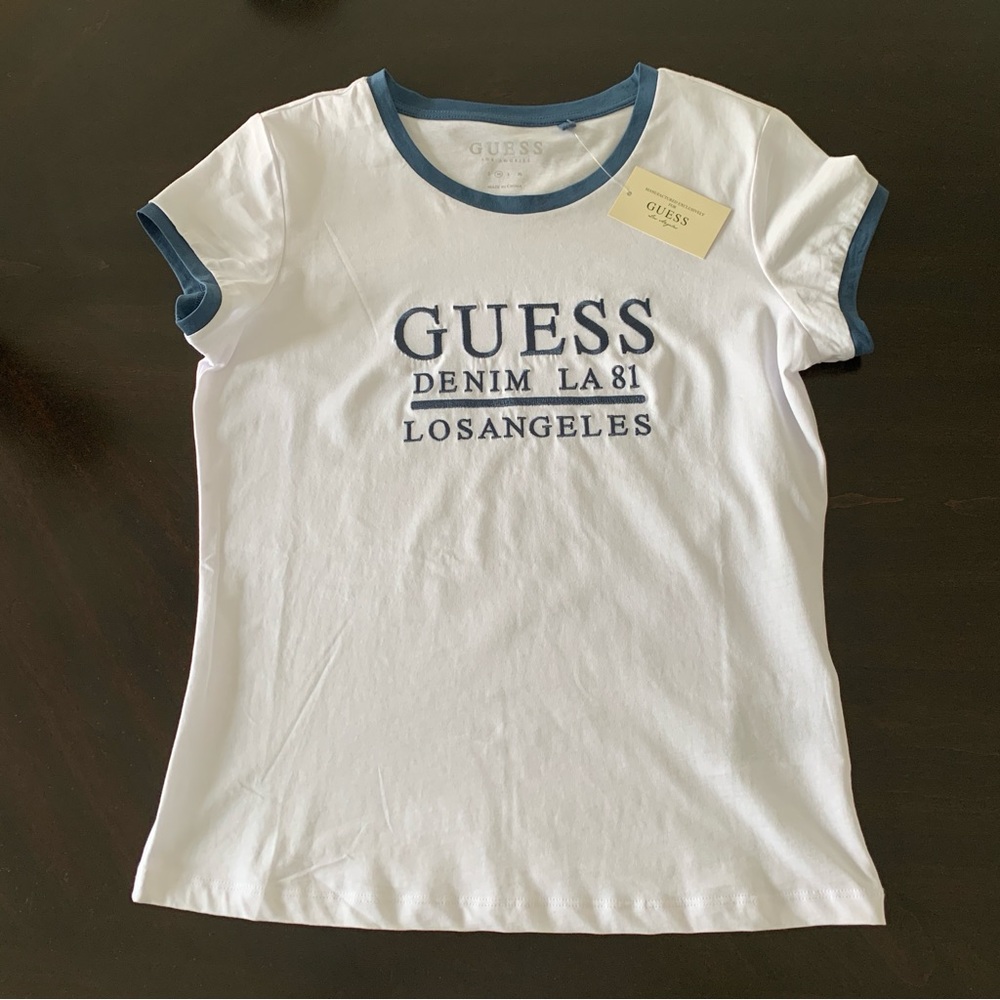 GUESS Denim LA 81 Los Angeles White Tee with Blue Trim Size M